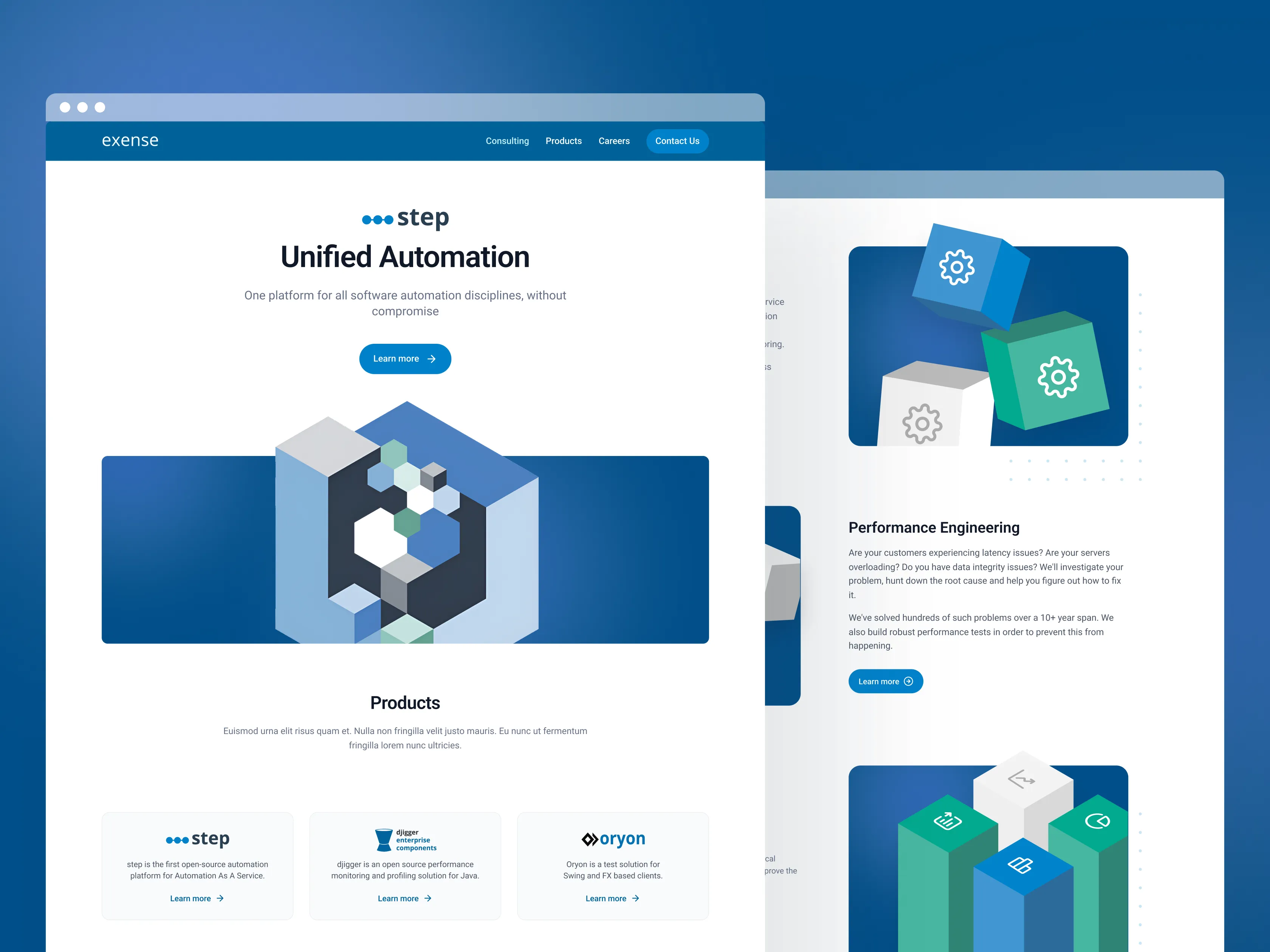 Exense website, a B2B SaaS site built by Max Performance